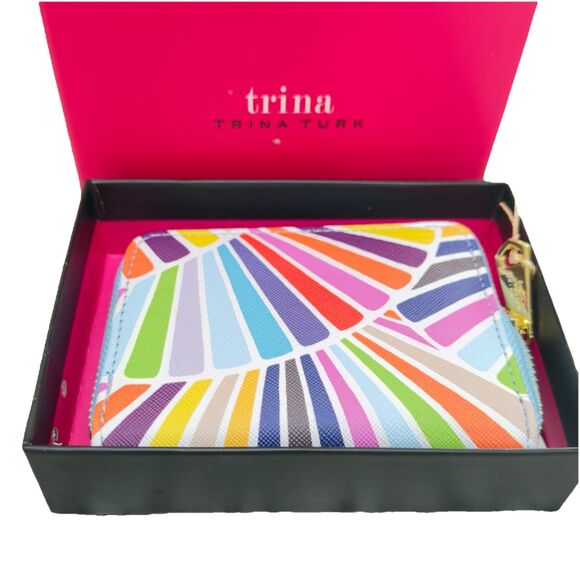 Trina Turk Designer Faux Leather Multi Color Abstract Zip Around Wallet NWT - Picture 1 of 6